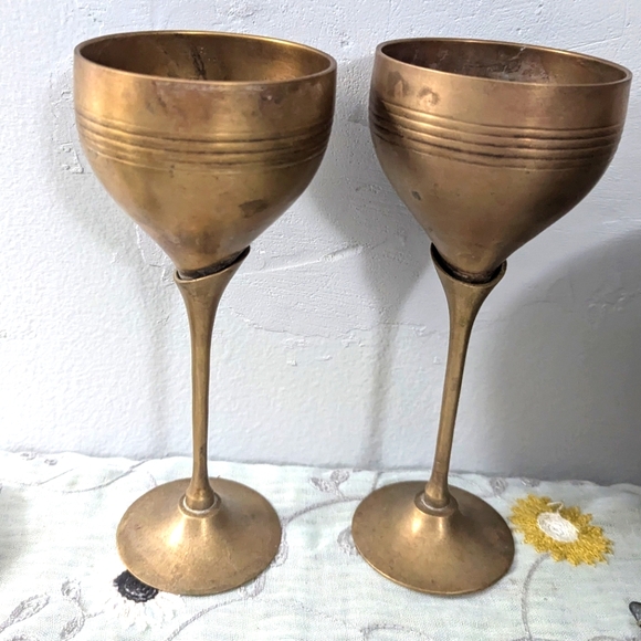 2 Vintage Solid Brass Goblets, Perfect for Wedding Toasts! - Picture 3 of 4